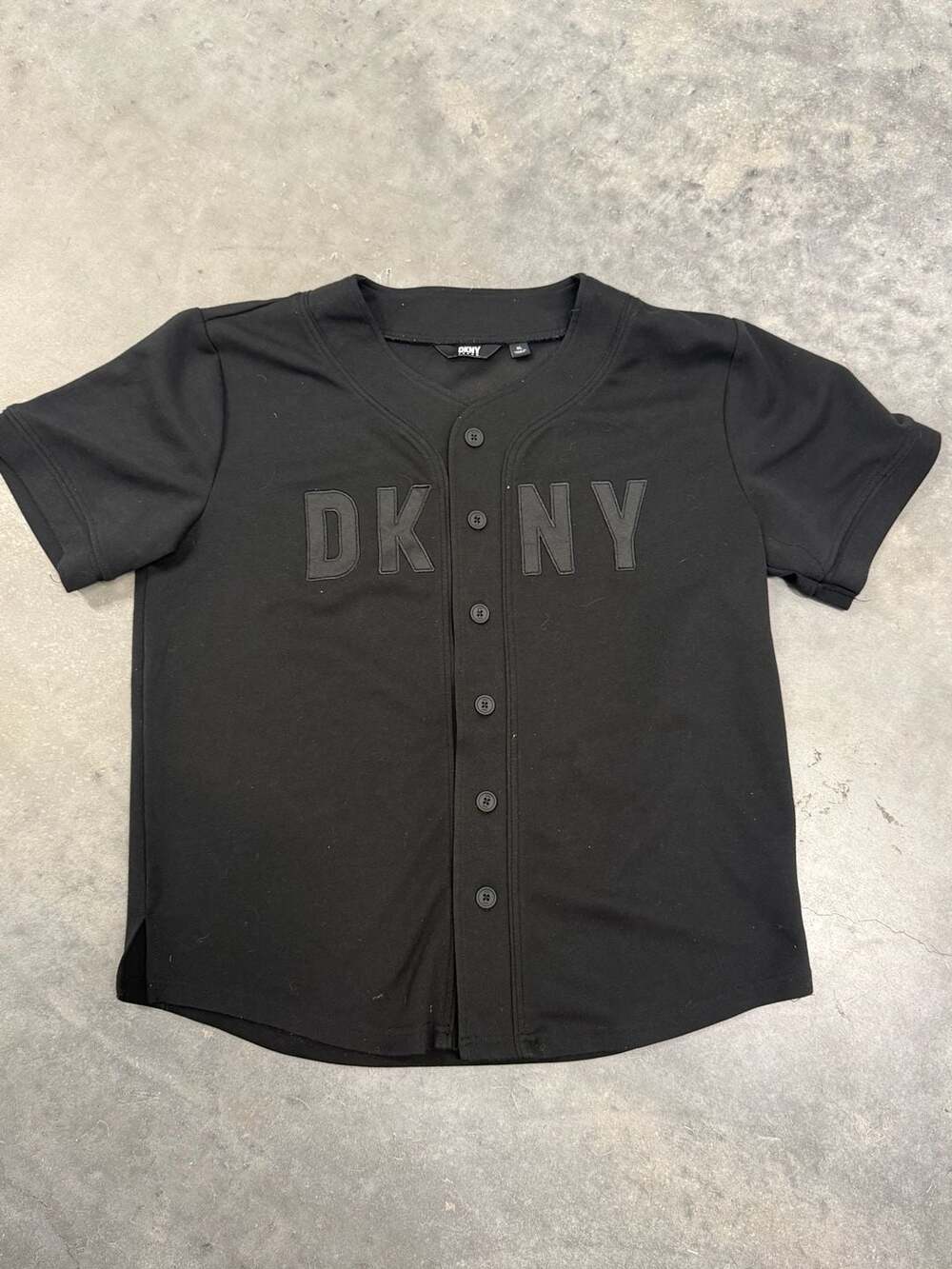 DKNY Jeans Baseball Jersey Size XL Black Button Front Logo